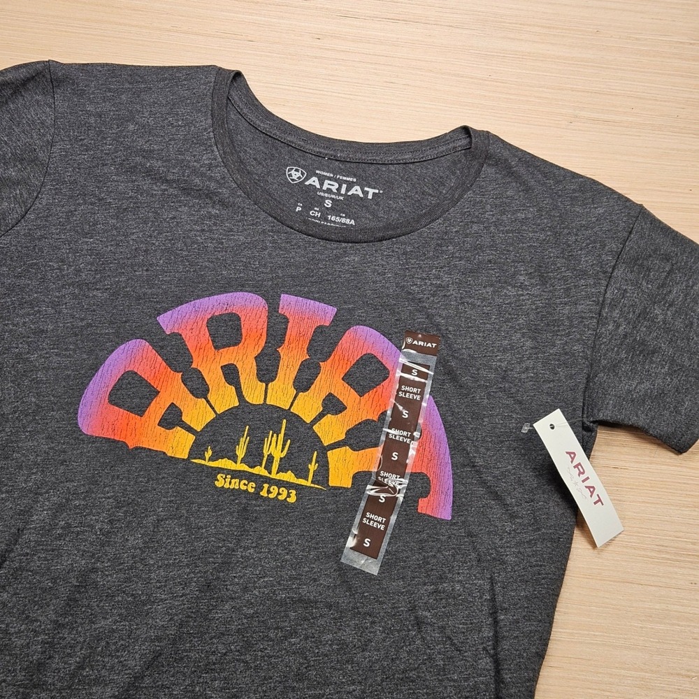 Ariat Rainbow SS T-Shirt Women S Charcoal Heather Graphic Western Cactus NEW